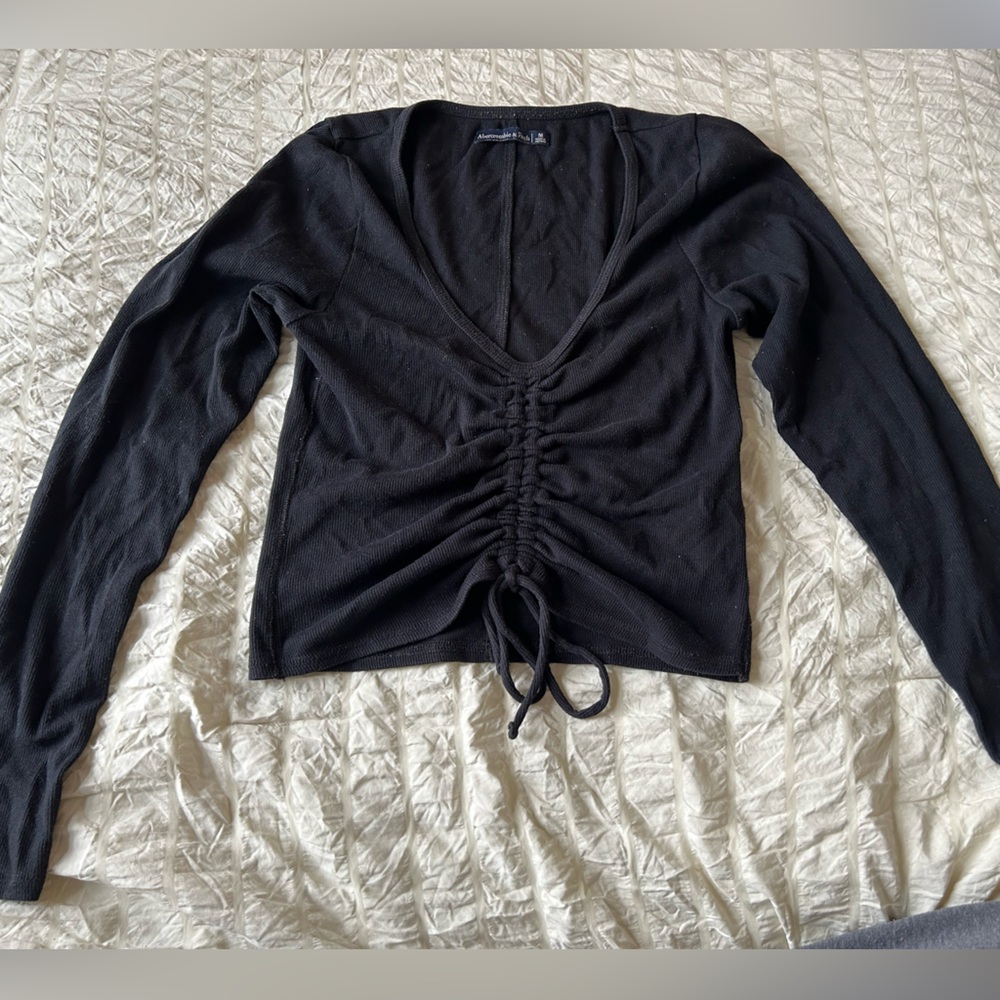 Black Ruched V-Neck Top